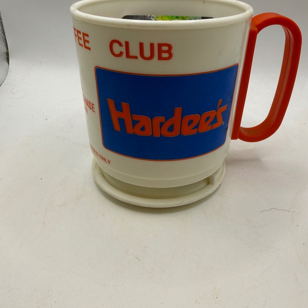 Vintage 1992 Hardee's Coffee Club Plastic Mug Whirley Industries Dash Mount Base